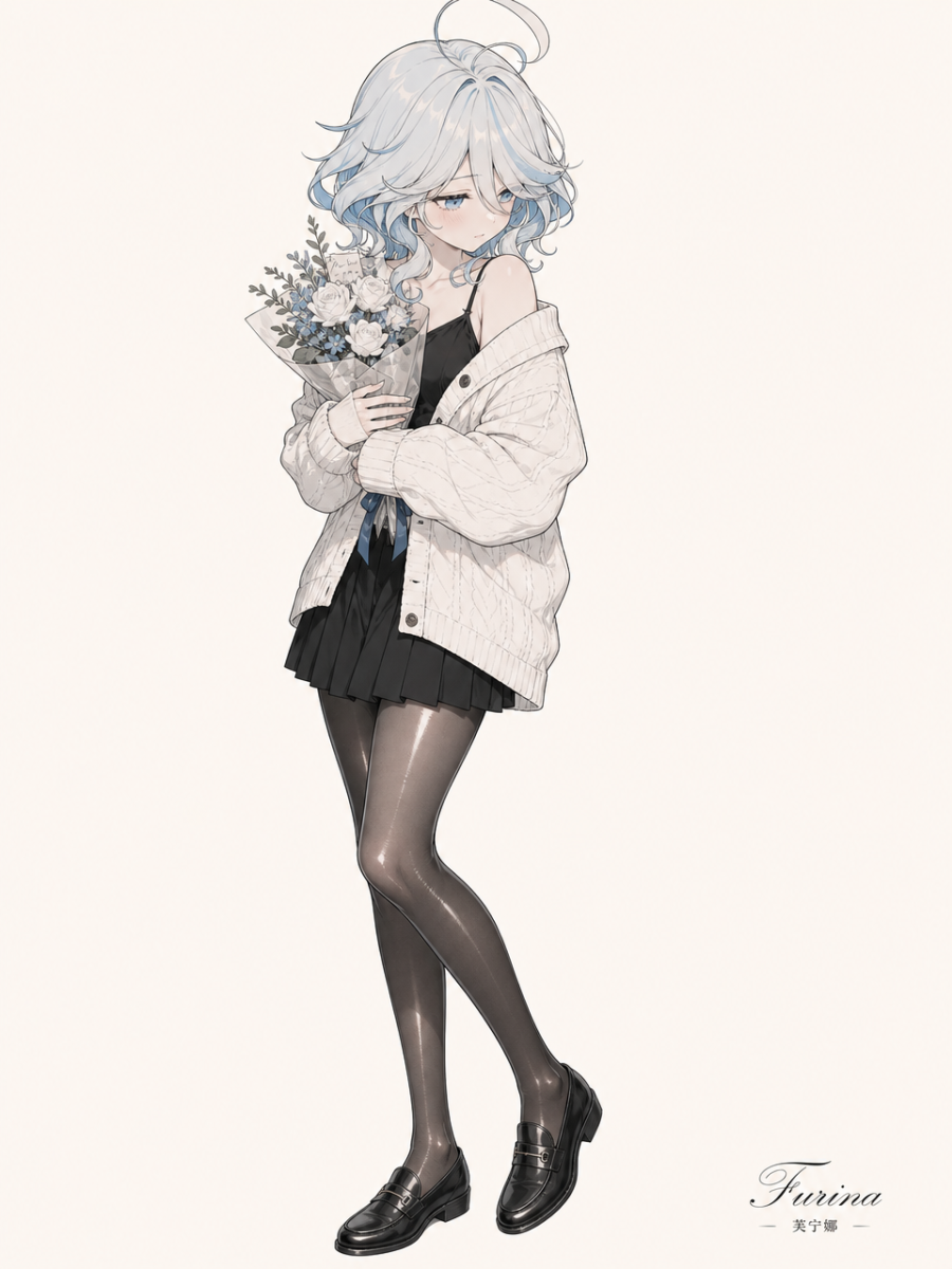 极简冷灰墨线风 芙宁娜