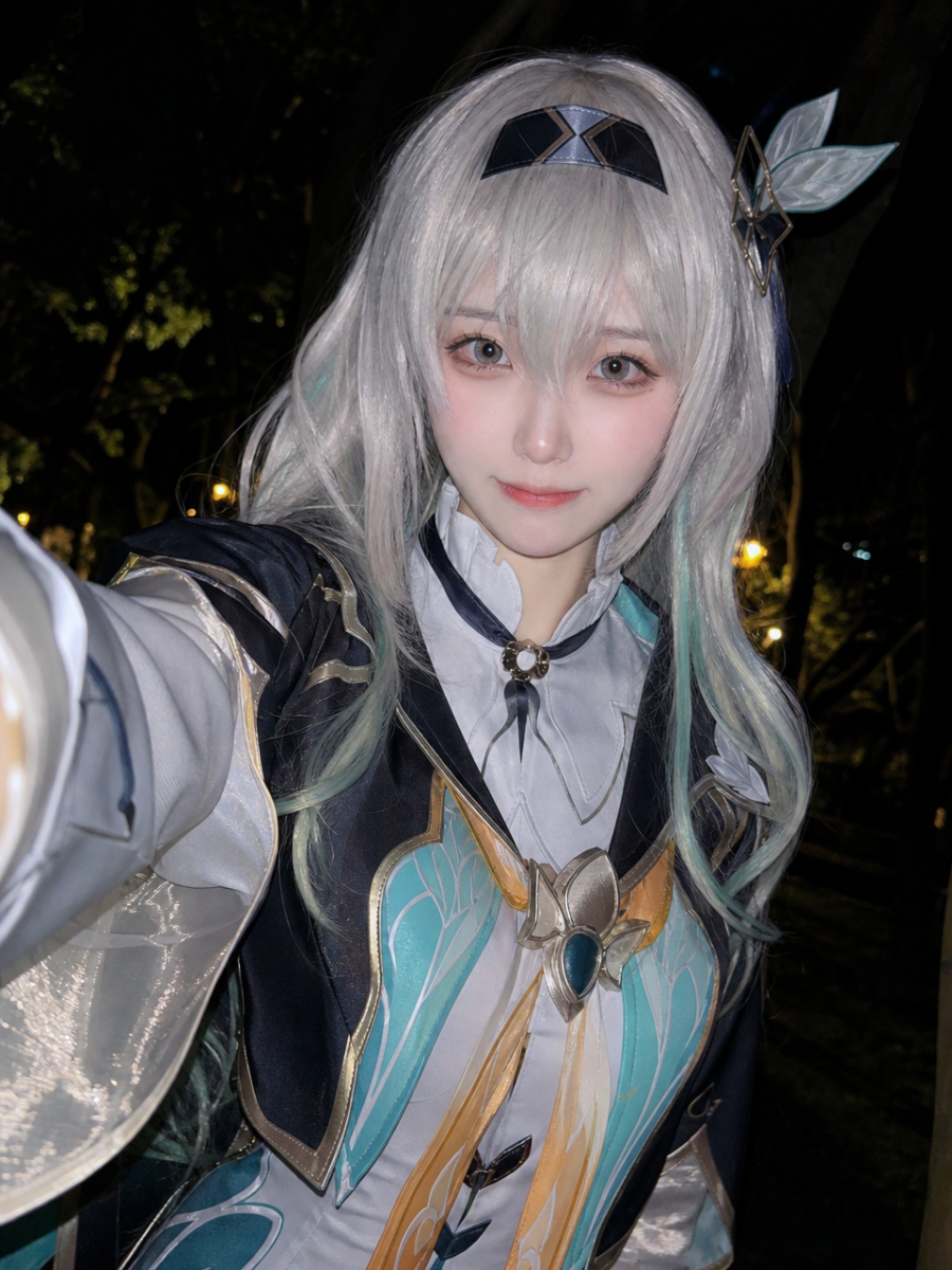 流萤 cosplay，夜晚户外漫展外拍